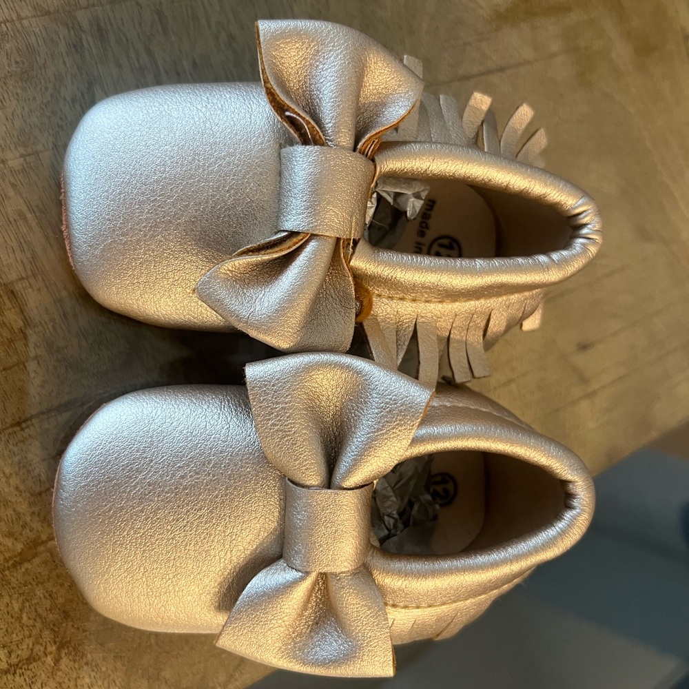 Elegant Gold Baby Moccasins with Bow